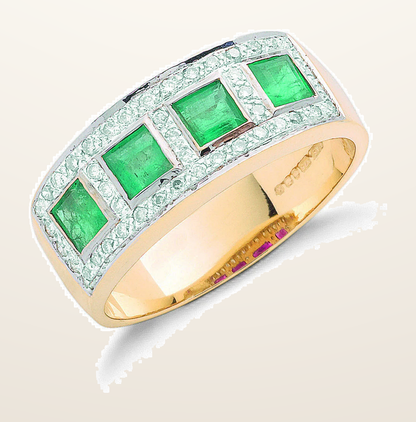 IT_ROLE:detail_crop | 9ct Yellow Gold 0.22ctw Diamond & 0.50ctw Emerald Eternity Ring