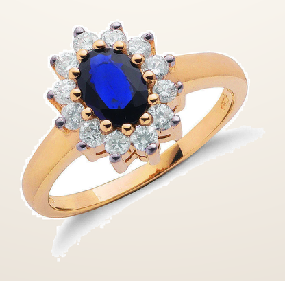 IT_ROLE:detail_crop | 9ct Yellow Gold 0.40ct Diamond & 0.72ct Sapphire Cluster Ring
