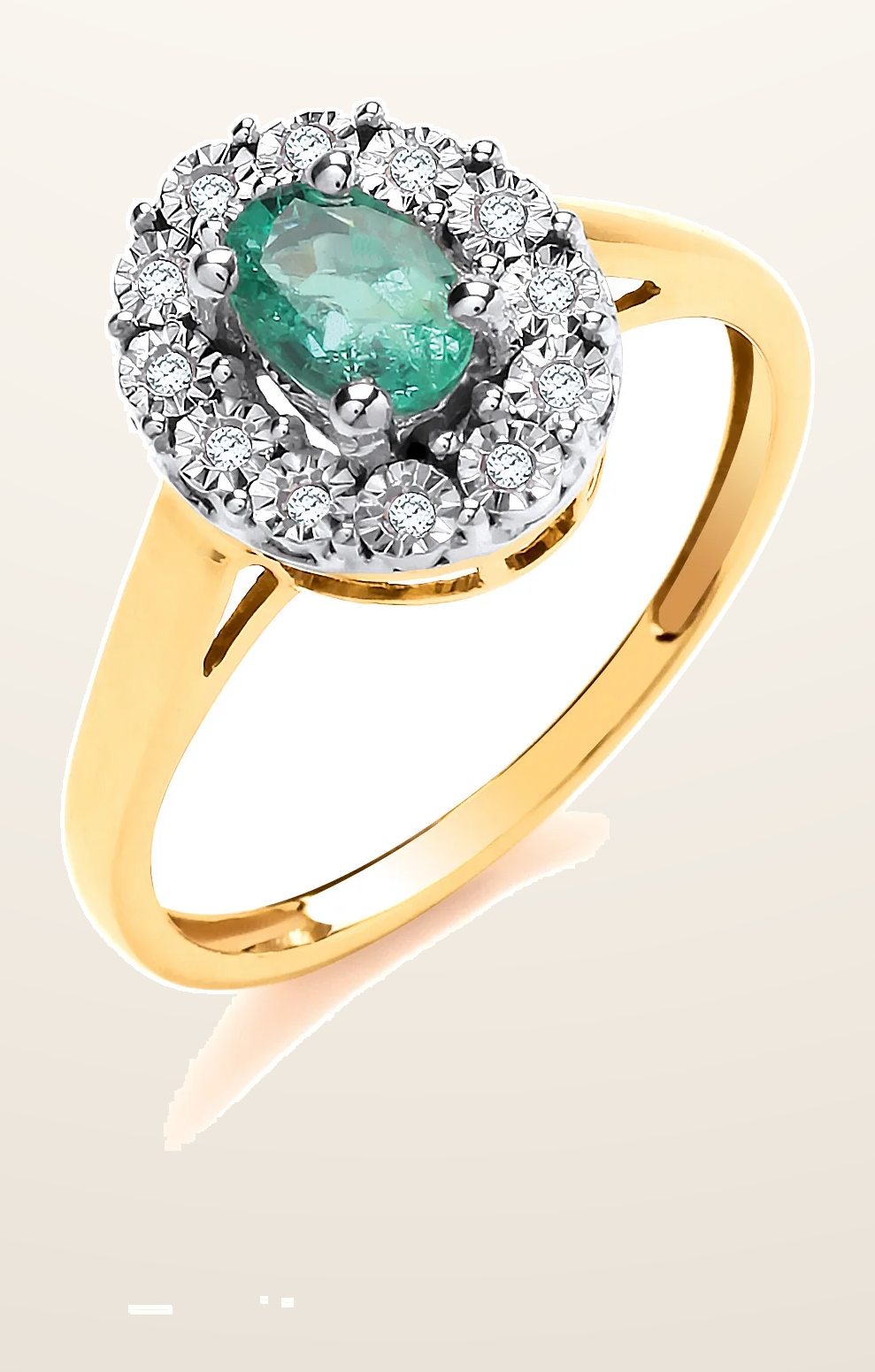 IT_ROLE:detail_crop | 9ct Yellow Gold 0.40ct Emerald Cluster & 0.05ct Diamond Ring