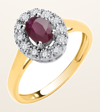 IT_ROLE:detail_crop | 9ct Yellow Gold 0.50ct Ruby & 0.05ct Diamond Cluster Ring