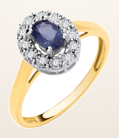 IT_ROLE:detail_crop | 9ct Yellow Gold 0.55ct Sapphire & 0.05ct Diamond Cluster Ring