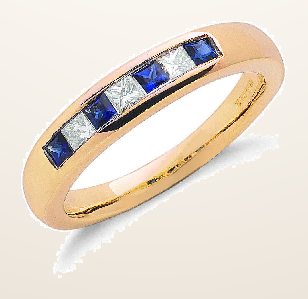 IT_ROLE:detail_crop | 9ct Yellow Gold Princess Cut 0.20ct Diamond & 0.35ct Blue Sapphire Eternity Ring