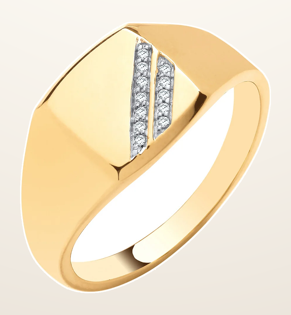 IT_ROLE:detail_crop | 9ct Yellow gold signet ring 0.05ct Diamond Ring