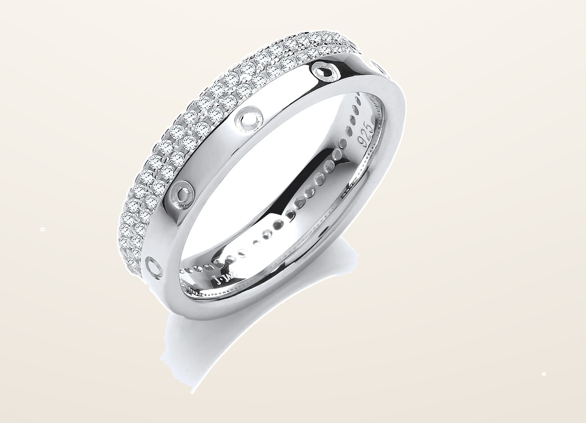 IT_ROLE:detail_crop | Double row Micro Pave Cubic Zirconia Fancy Silver Ring