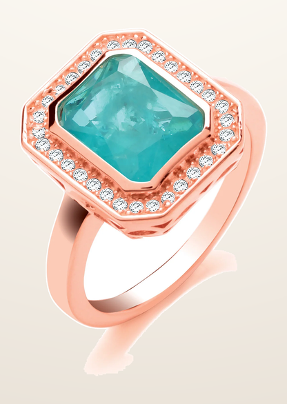 IT_ROLE:detail_crop | Green Natural Stone & Glass Emerald Cut Rose Gold Plated Silver Ring