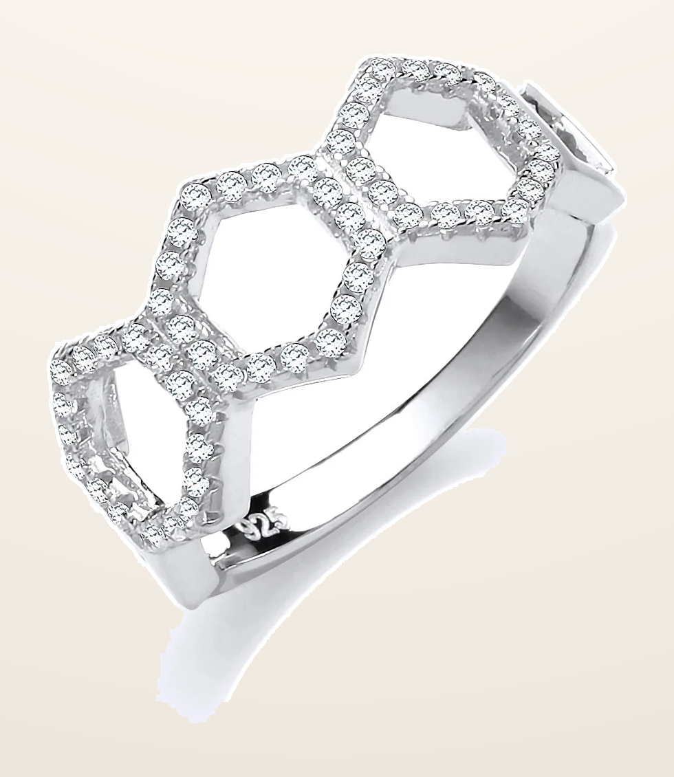 IT_ROLE:detail_crop | Honeycomb Style Micro Pave Cubic Zirconia Silver Ring