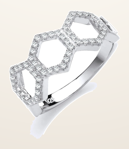 IT_ROLE:detail_crop | Honeycomb Style Micro Pave Cubic Zirconia Silver Ring