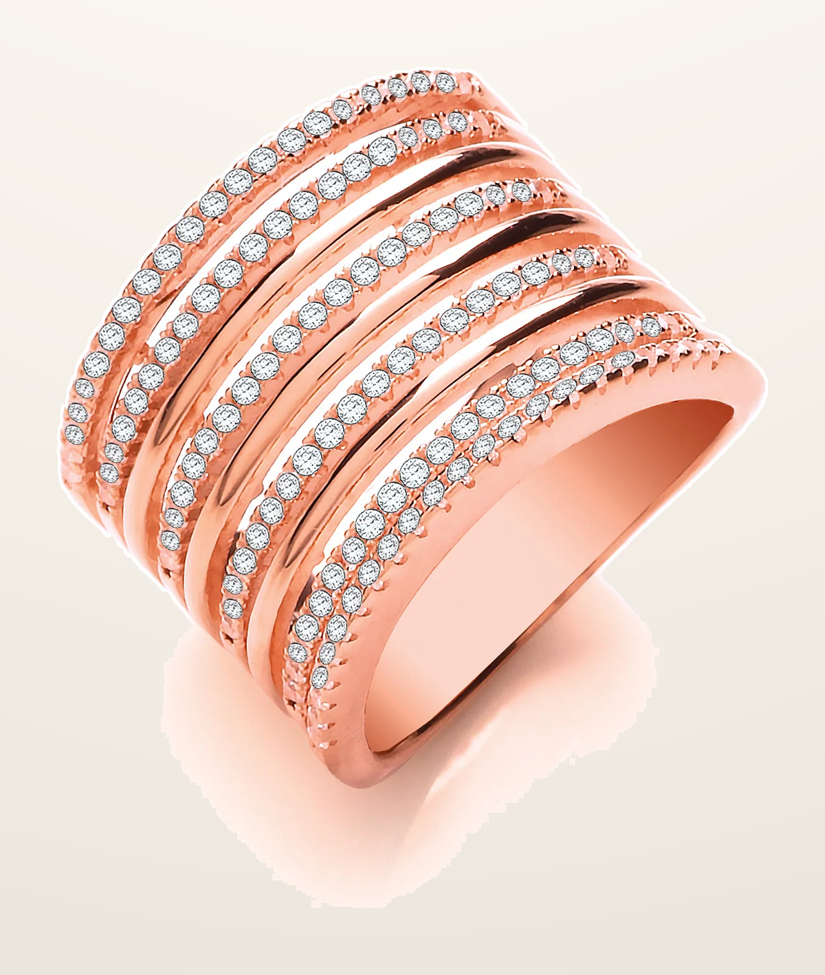 IT_ROLE:detail_crop | Micro Pave 9 Rows, Rose Coated Silver Ladies Ring