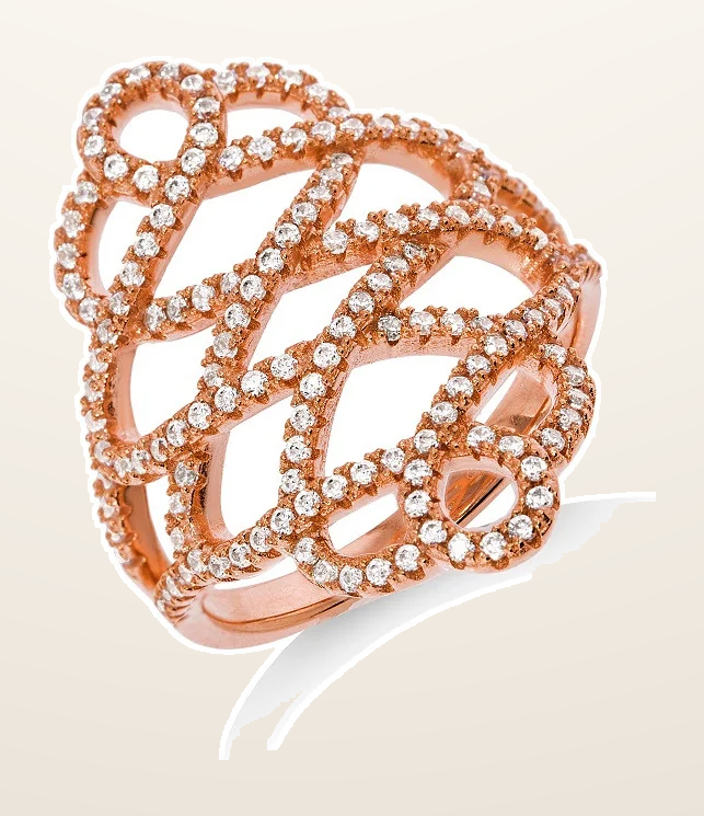 IT_ROLE:detail_crop | Micro Pave Rose Coated Fancy Silver Cubic Zirconia Ring