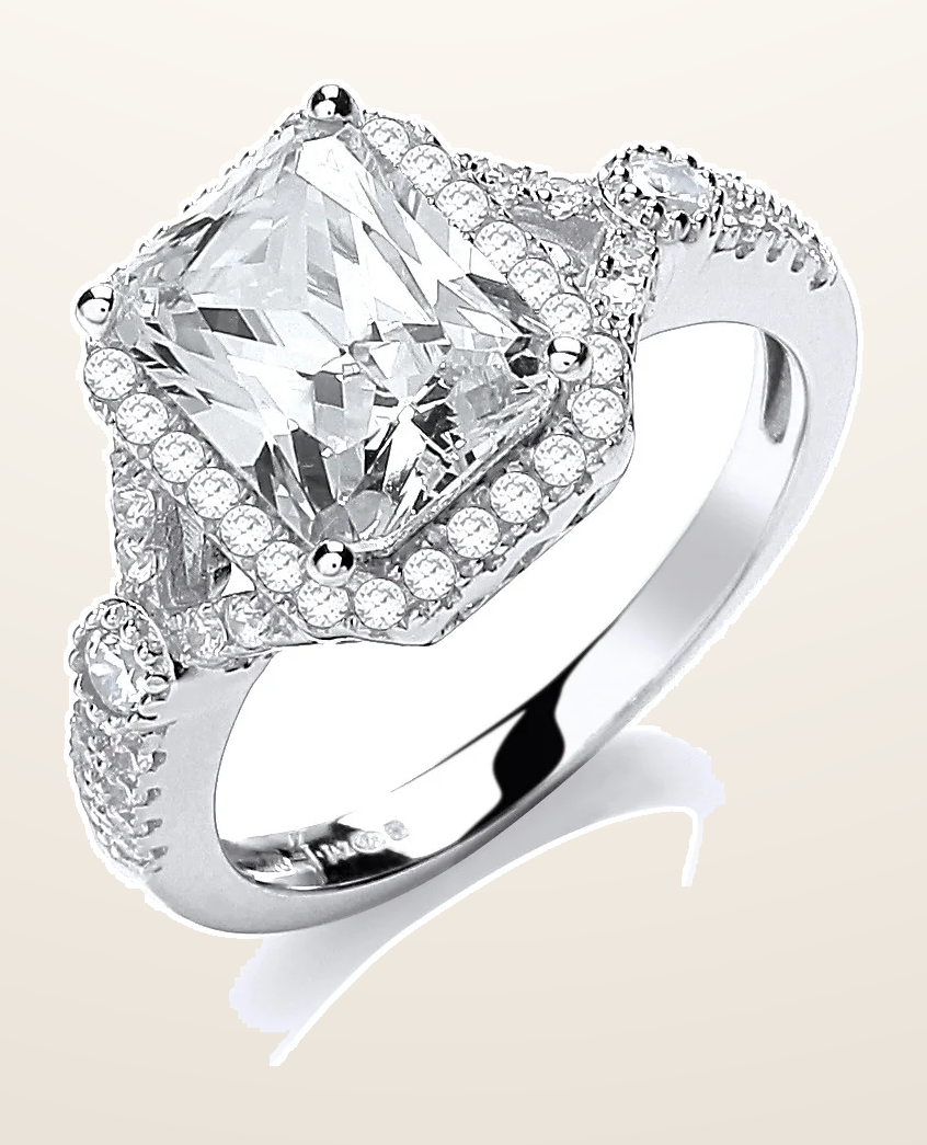 IT_ROLE:detail_crop | Micro Pave' Emerald Cut Centre Cubic Zirconia Ring