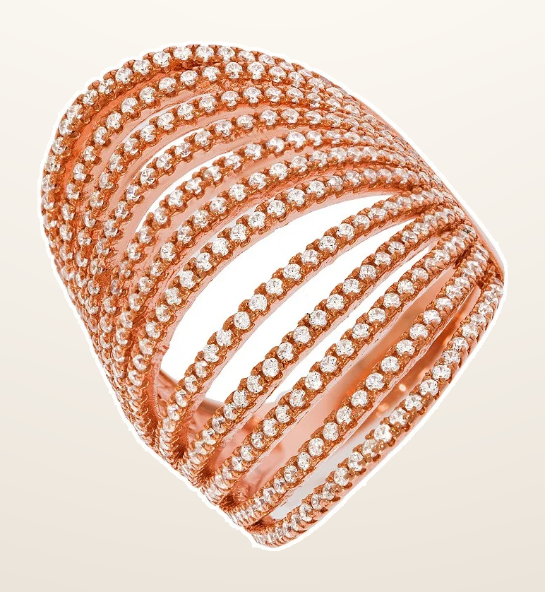 IT_ROLE:detail_crop | Micro Pave' Rose Coated & Silver 12 Row's of Cubic Zirconia Ring