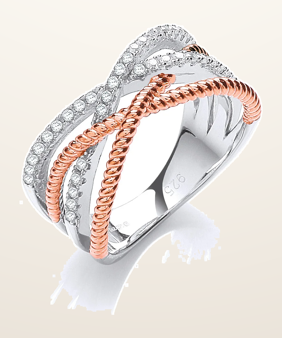 IT_ROLE:detail_crop | Micro Pave' Rose Coated & Silver Cubic Zirconia Ring