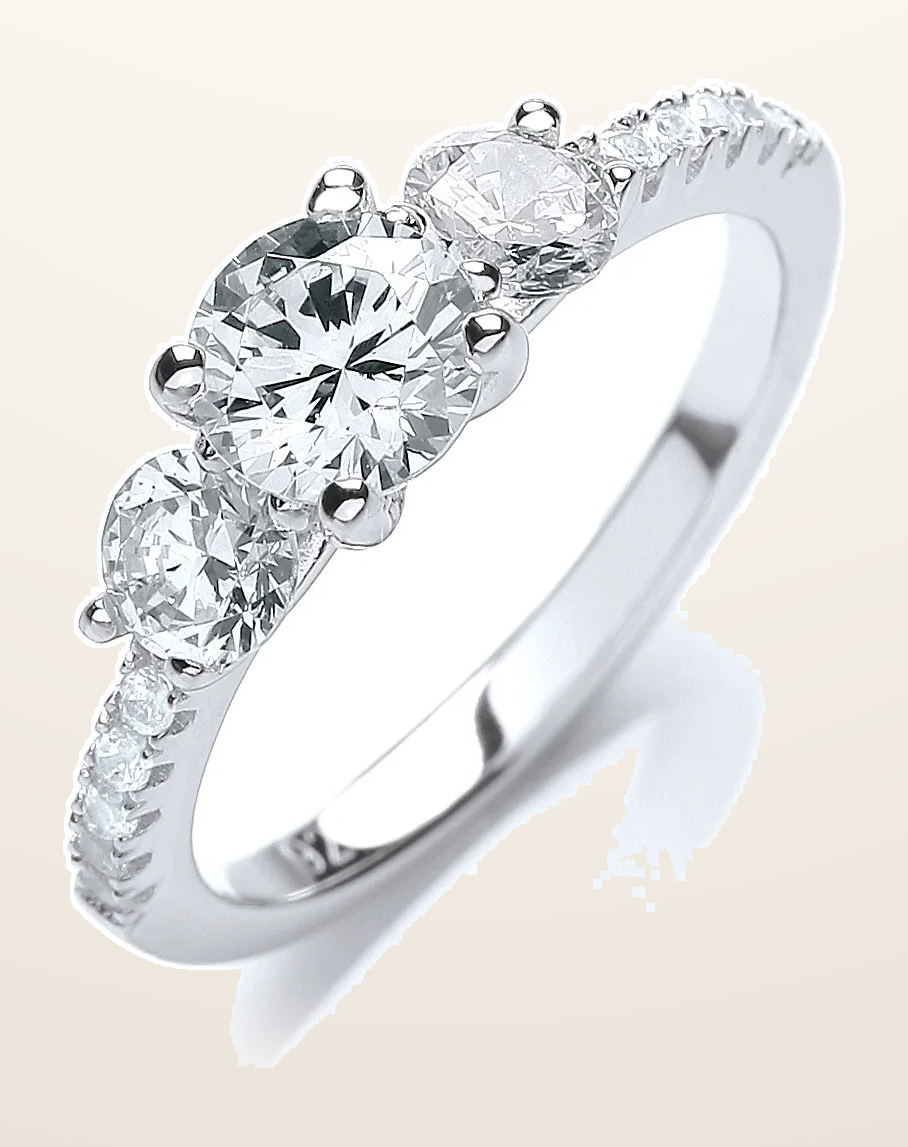 IT_ROLE:detail_crop | Micro Pave' Trilogy Ring & Cubic Zirconia on Shoulder