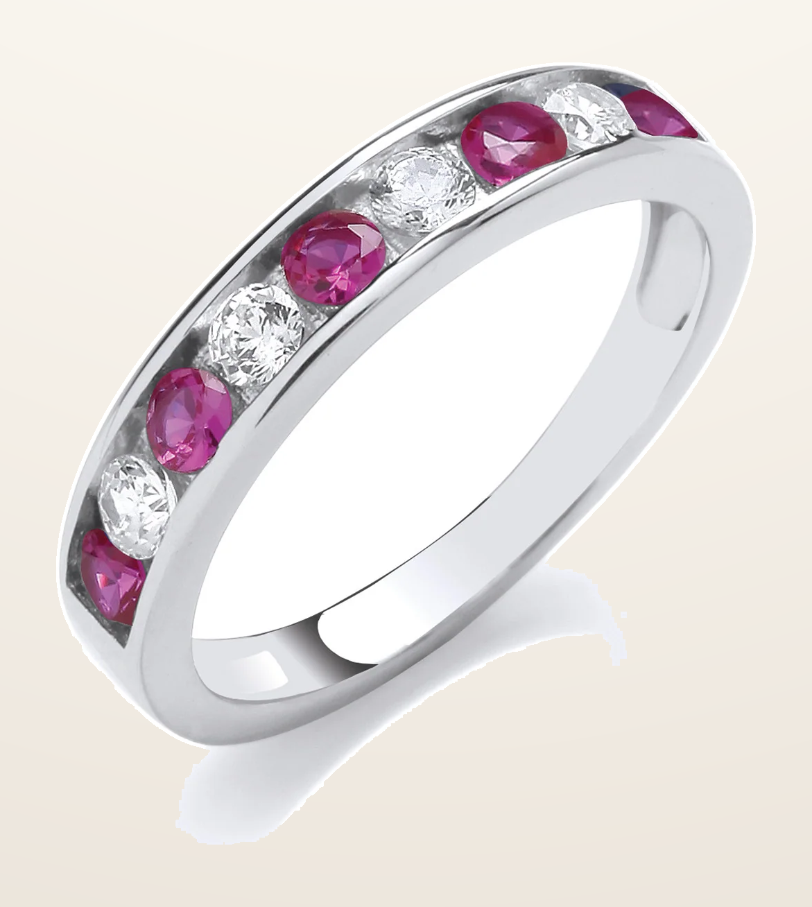 IT_ROLE:detail_crop | Ruby Red & Clear Cubic Zirconia Half ET Silver Ring