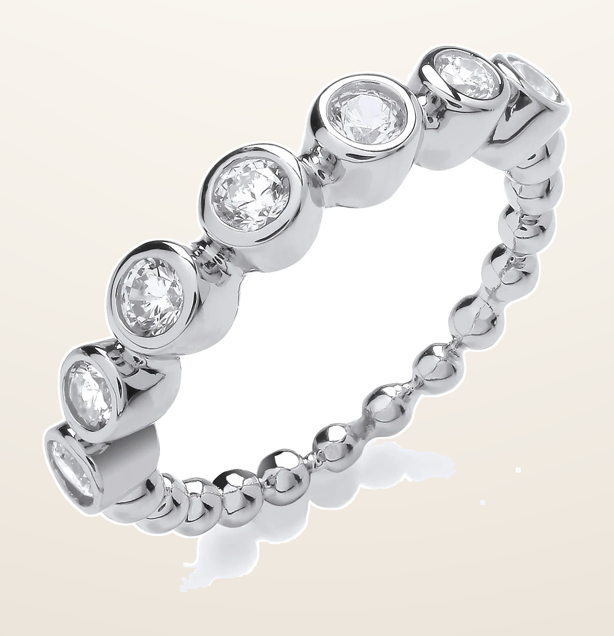 IT_ROLE:detail_crop | Seven Cubic Zirconias Beaded Silver Ring