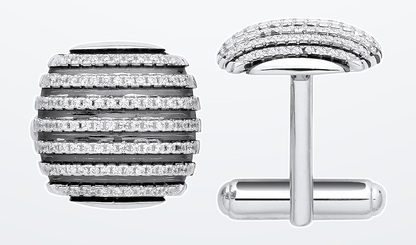 IT_ROLE:detail_crop | Silver & Black Stripes, Cubic Zirconia Domed Cufflinks