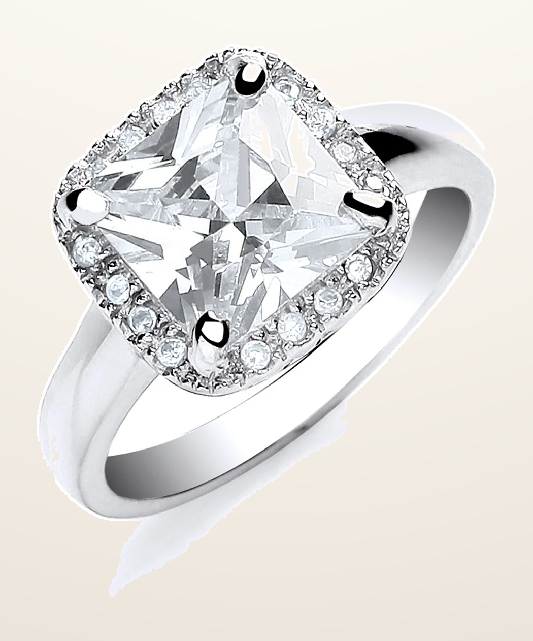 IT_ROLE:detail_crop | Silver Asscher Cut with Cubic Zirconia Surrounding Ring
