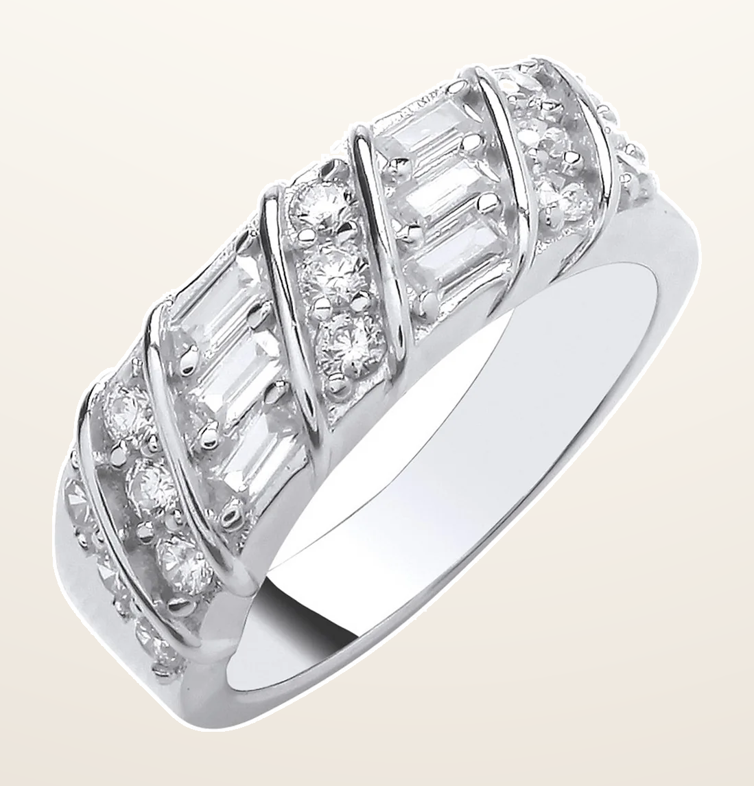 IT_ROLE:detail_crop | Silver Baguette & Round Cubic Zirconias Half ET Ring