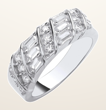 IT_ROLE:detail_crop | Silver Baguette & Round Cubic Zirconias Half ET Ring