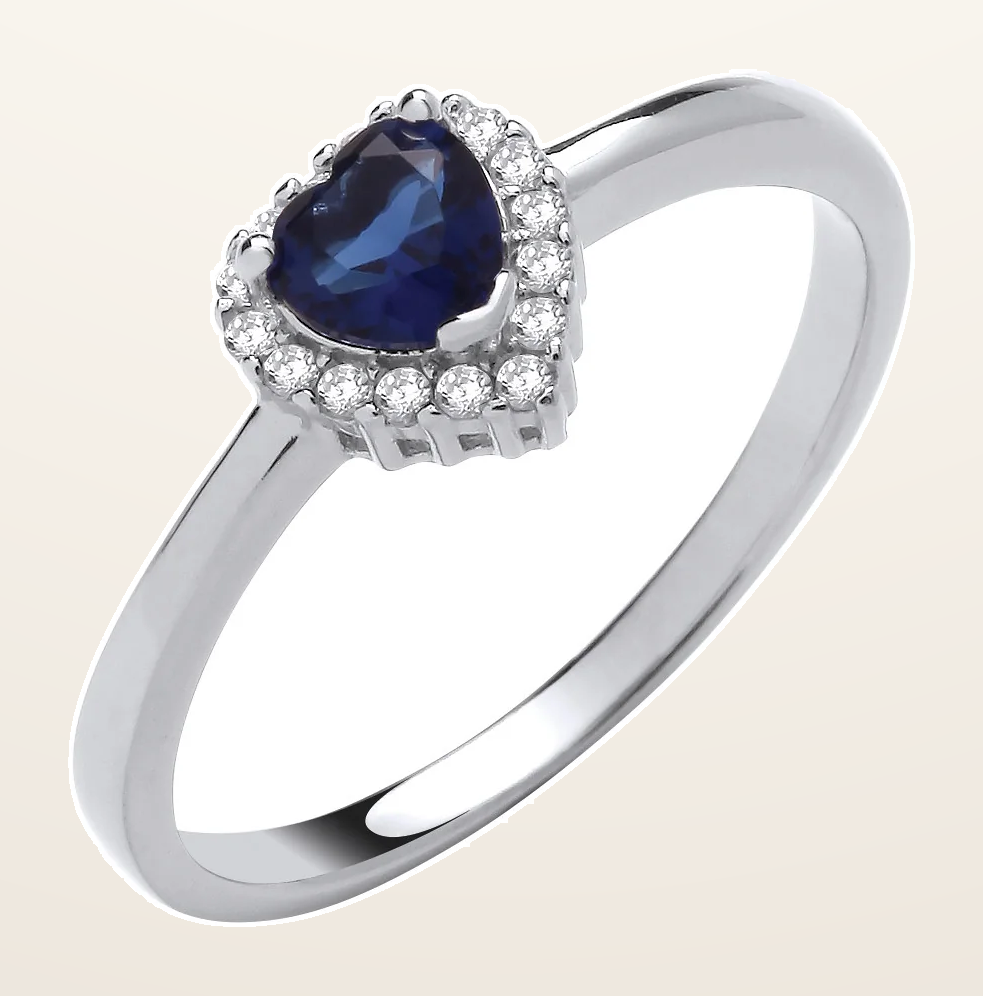 IT_ROLE:detail_crop | Silver Blue Cubic Zirconia Heart Ring