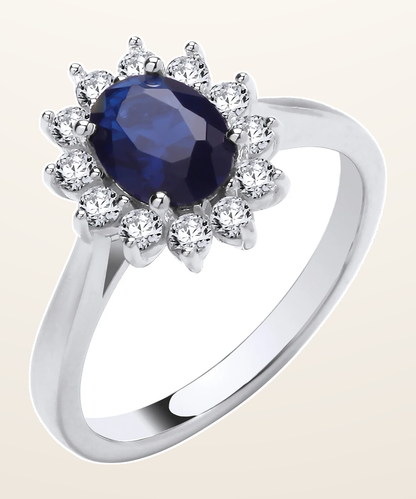 IT_ROLE:detail_crop | Silver Blue Oval Cubic Zirconia Halo Ring