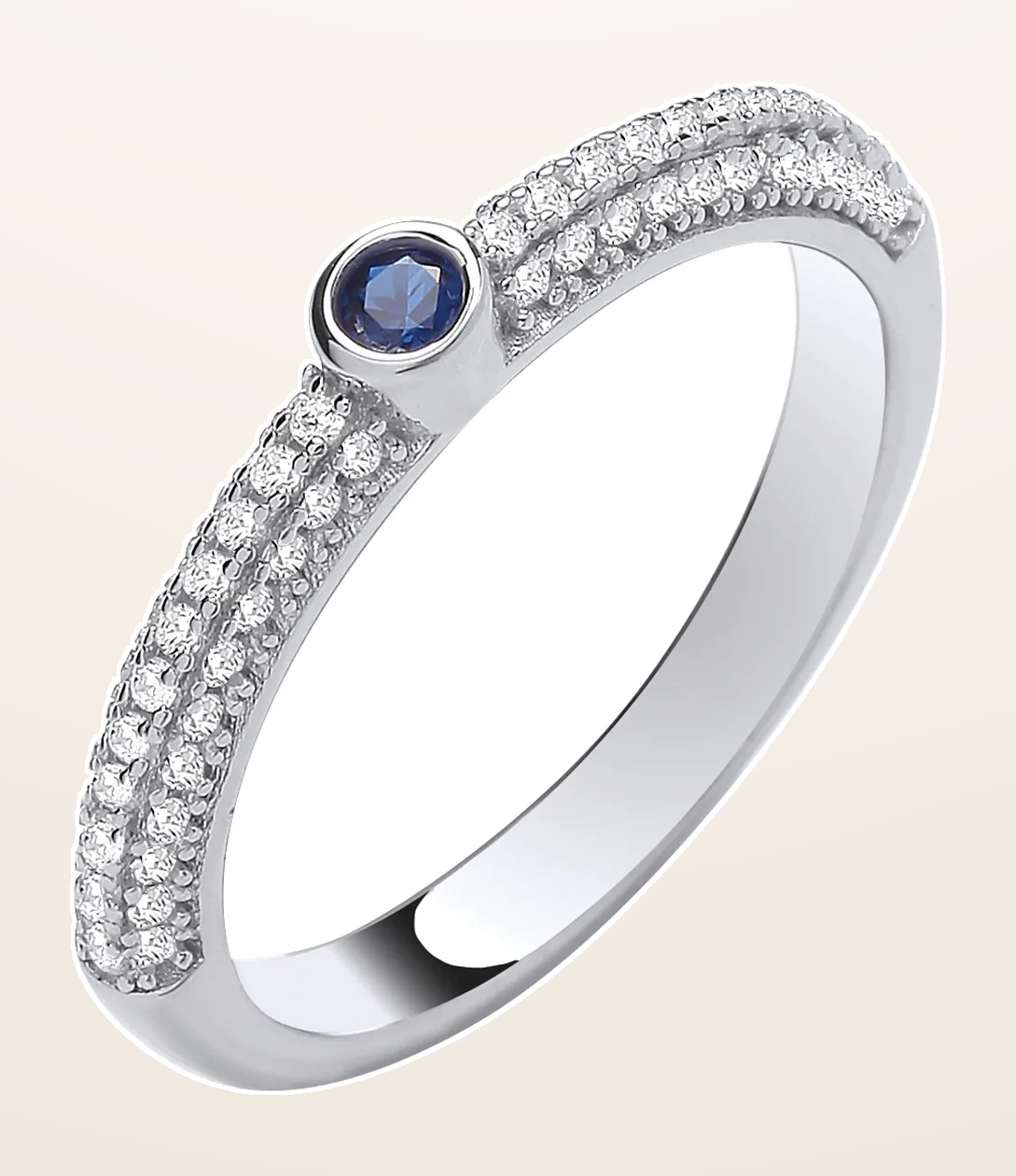 IT_ROLE:detail_crop | Silver Blue Sapphire Cubic Zirconia Rubover Half ET Ring