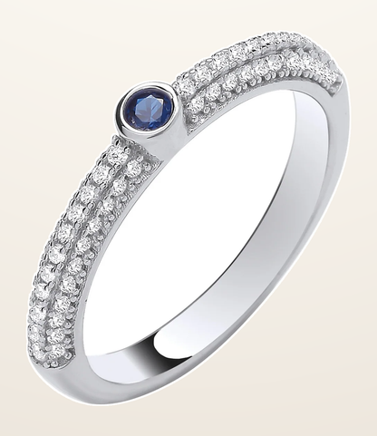 IT_ROLE:detail_crop | Silver Blue Sapphire Cubic Zirconia Rubover Half ET Ring