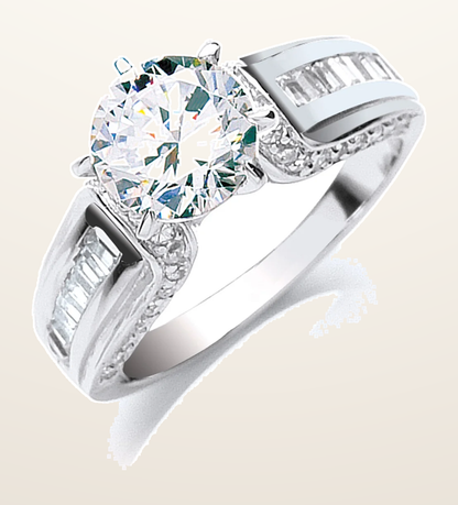 IT_ROLE:detail_crop | Silver Claw Set Cubic Zirconia Solitaire Baguette SidesRing