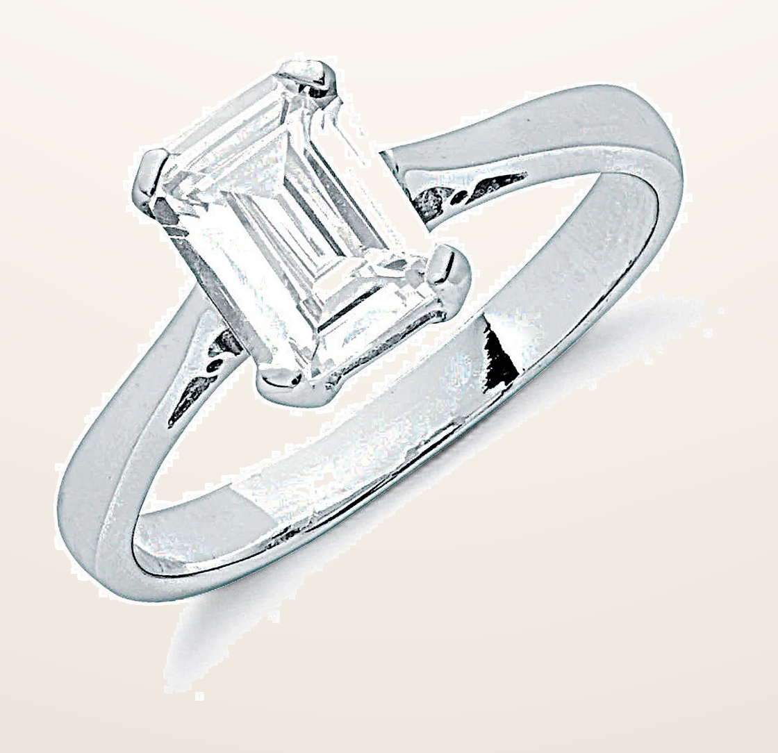 IT_ROLE:detail_crop | Silver Claw Set Emerald Cut Cubic Zirconia Solitaire Ring