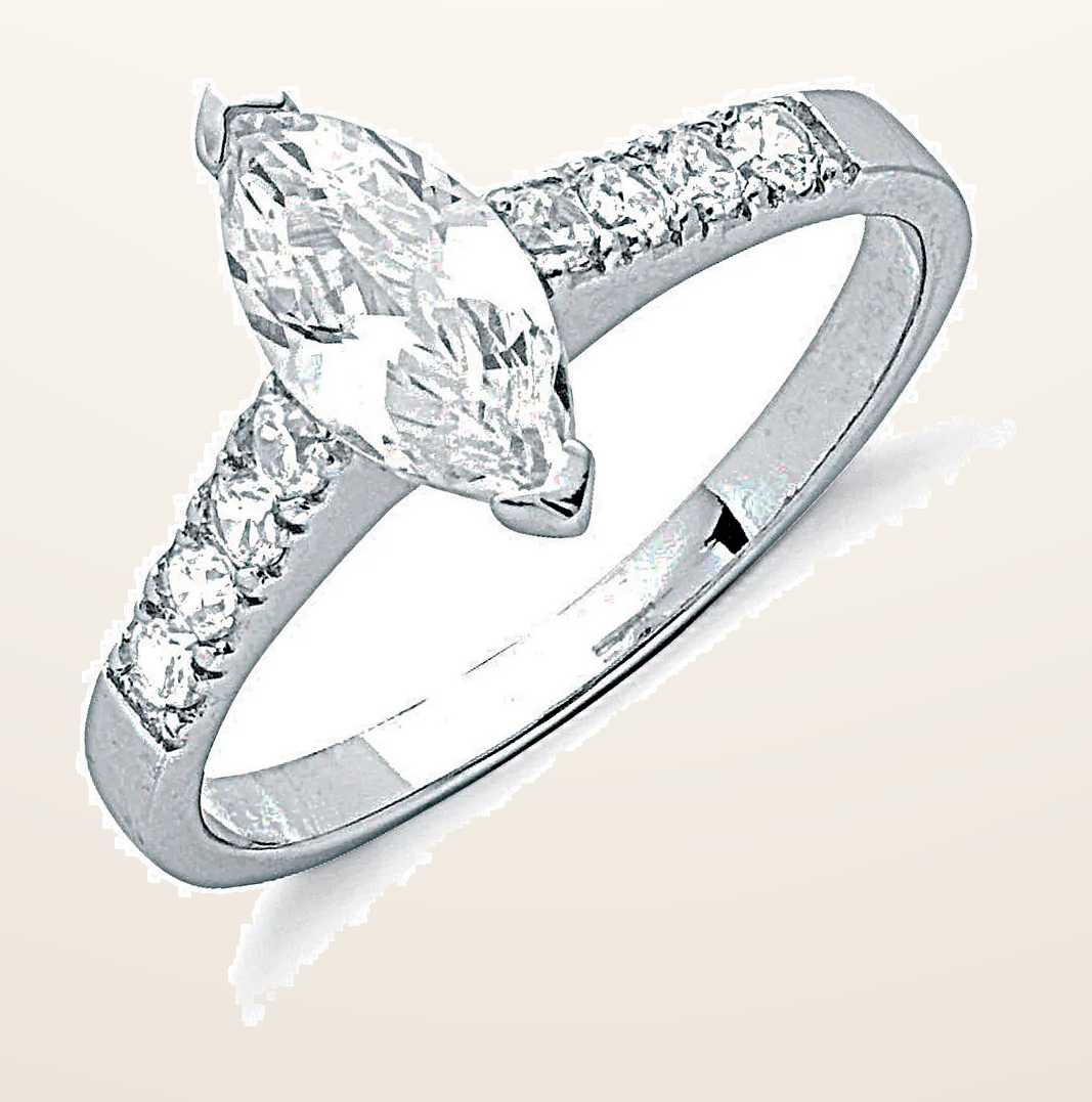 IT_ROLE:detail_crop | Silver Claw Set Marquies Cut Cubic Zirconia Solitaire Ring