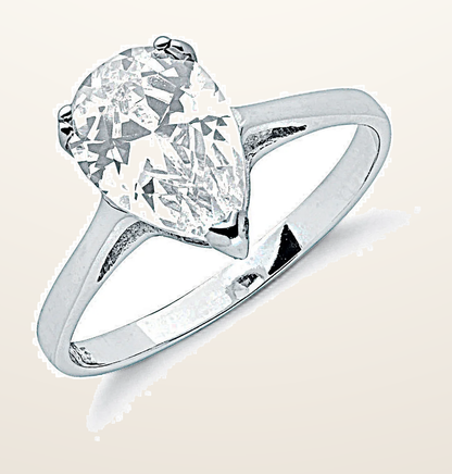 IT_ROLE:detail_crop | Silver Claw Set Pear Cut Cubic Zirconia Solitaire Ring