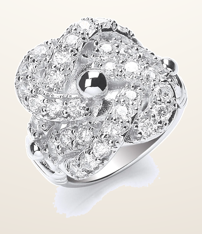 IT_ROLE:detail_crop | Silver Cubic Zirconia Knot Gents Ring