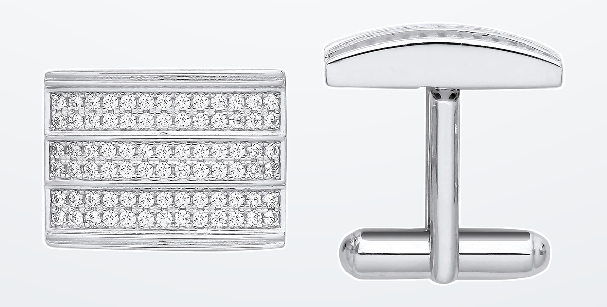 IT_ROLE:detail_crop | Silver Cubic Zirconia Rectangle Cufflinks