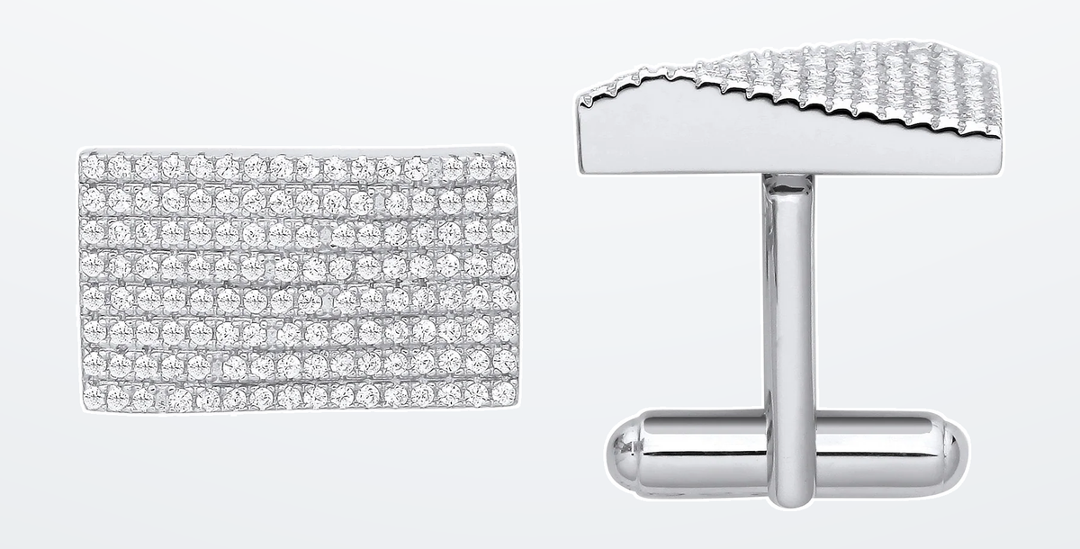 IT_ROLE:detail_crop | Silver Cubic Zirconia Rectangle Raised Slope Cufflinks