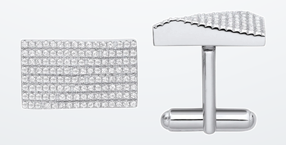 IT_ROLE:detail_crop | Silver Cubic Zirconia Rectangle Raised Slope Cufflinks