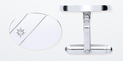 IT_ROLE:detail_crop | Silver Cubic Zirconia, Plain Oval Cufflinks