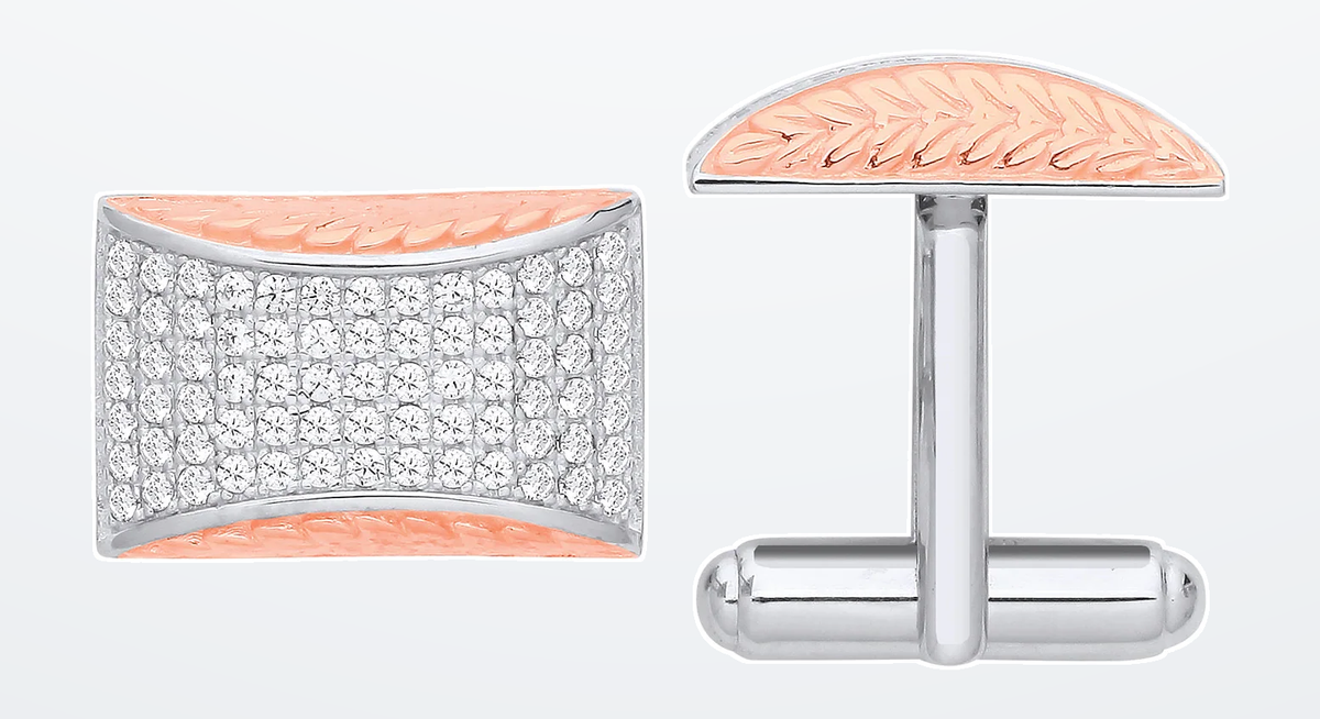IT_ROLE:detail_crop | Silver Cubic Zirconias & Rose Gold Plating Barley Design Cufflinks