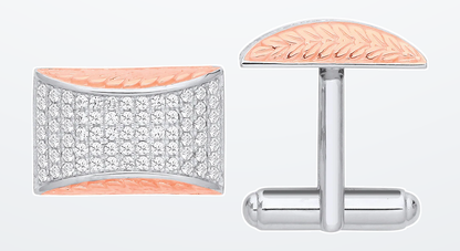 IT_ROLE:detail_crop | Silver Cubic Zirconias & Rose Gold Plating Barley Design Cufflinks