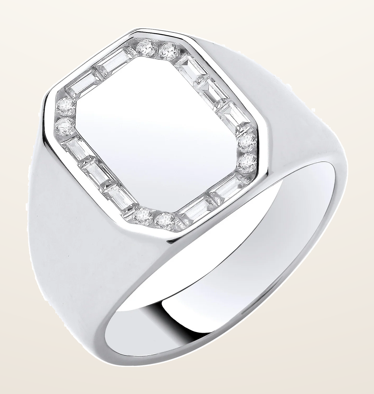 IT_ROLE:detail_crop | Silver Cubic Zirconias Signet Gents Ring