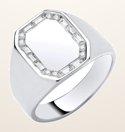 IT_ROLE:detail_crop | Silver Cubic Zirconias Signet Gents Ring