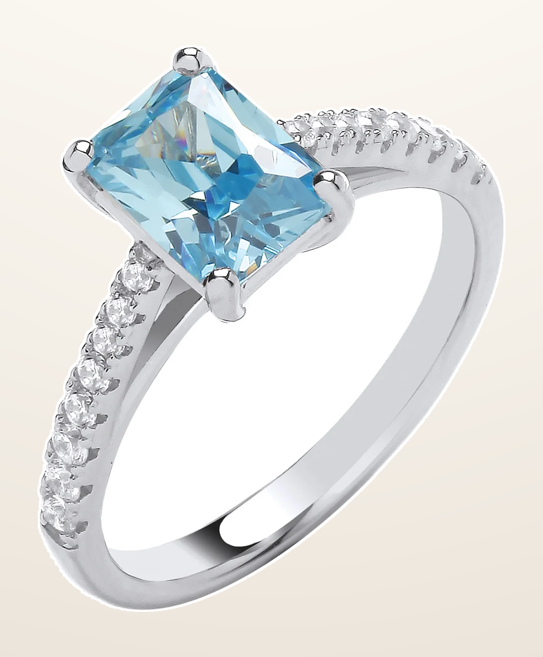 IT_ROLE:detail_crop | Silver Emerald Blue Cubic Zirconia Solitaire Ring