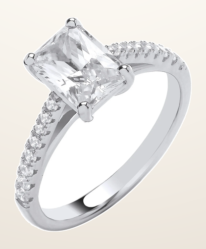 IT_ROLE:detail_crop | Silver Emerald Cubic Zirconia Solitaire Ring