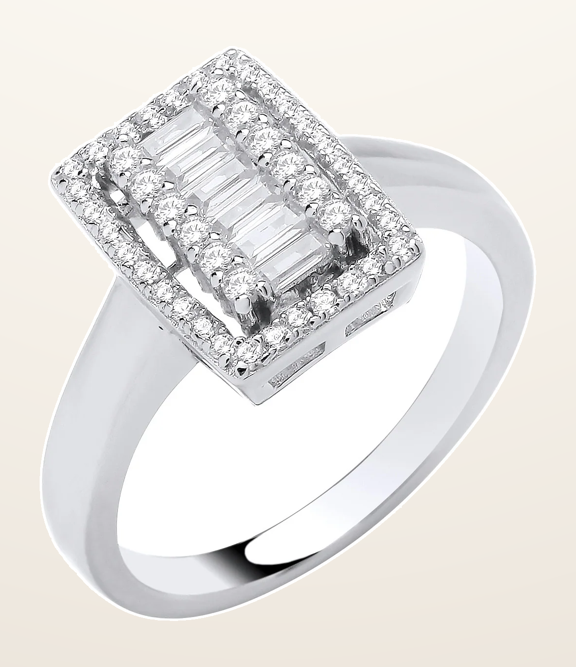 IT_ROLE:detail_crop | Silver Emerald Halo Style Cubic Zirconias Ring