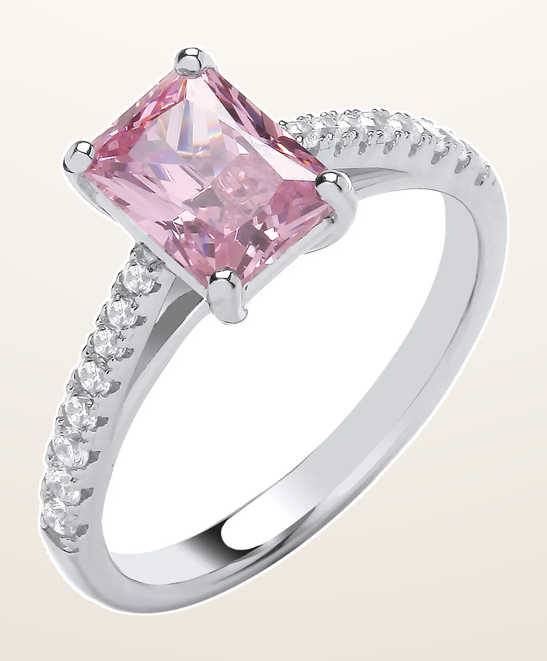 IT_ROLE:detail_crop | Silver Emerald Pink Cubic Zirconia Solitaire Ring