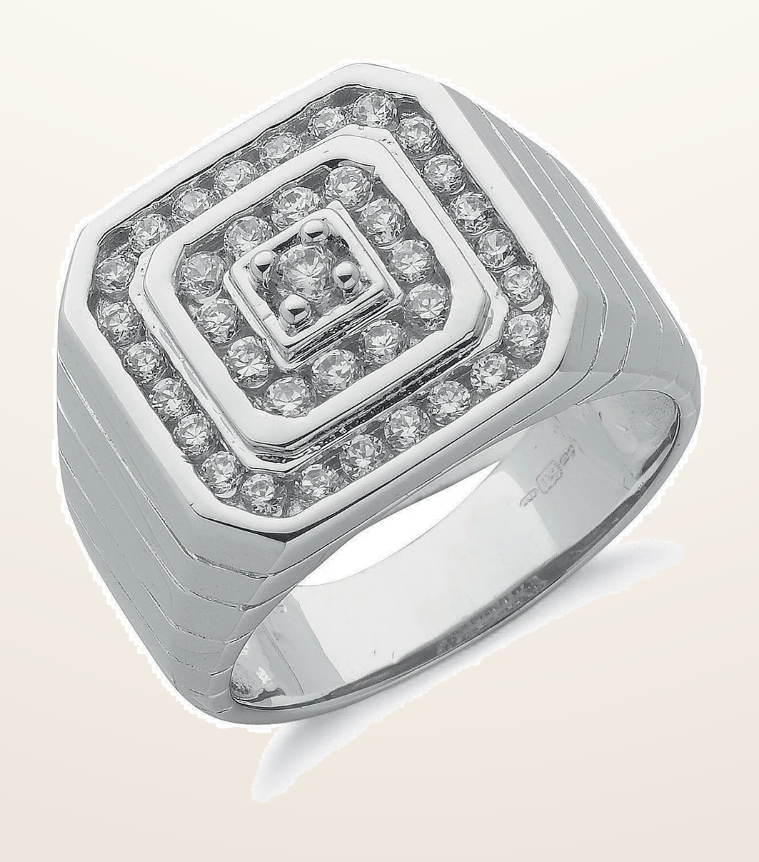 IT_ROLE:detail_crop | Silver Gents Cubic Zirconia Ring