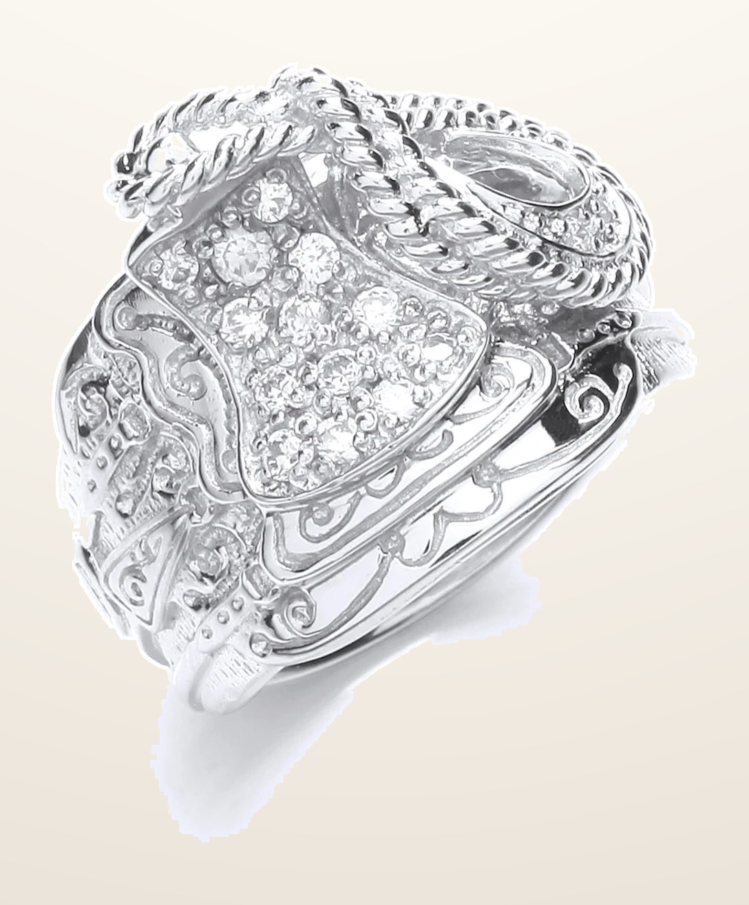 IT_ROLE:detail_crop | Silver Gents Cubic Zirconia Saddle Ring