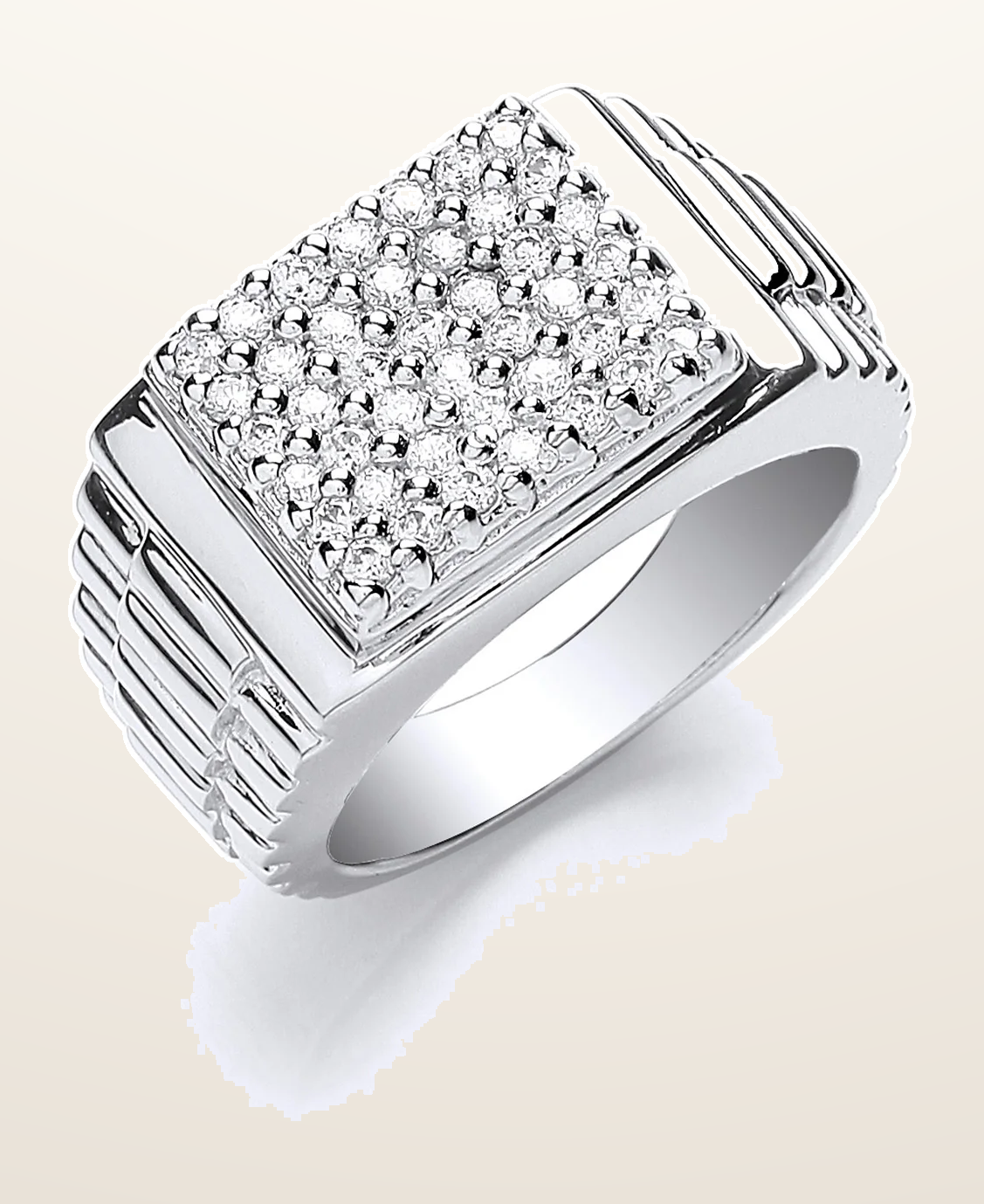 IT_ROLE:detail_crop | Silver Gents Square Top Cubic Zirconia Ring