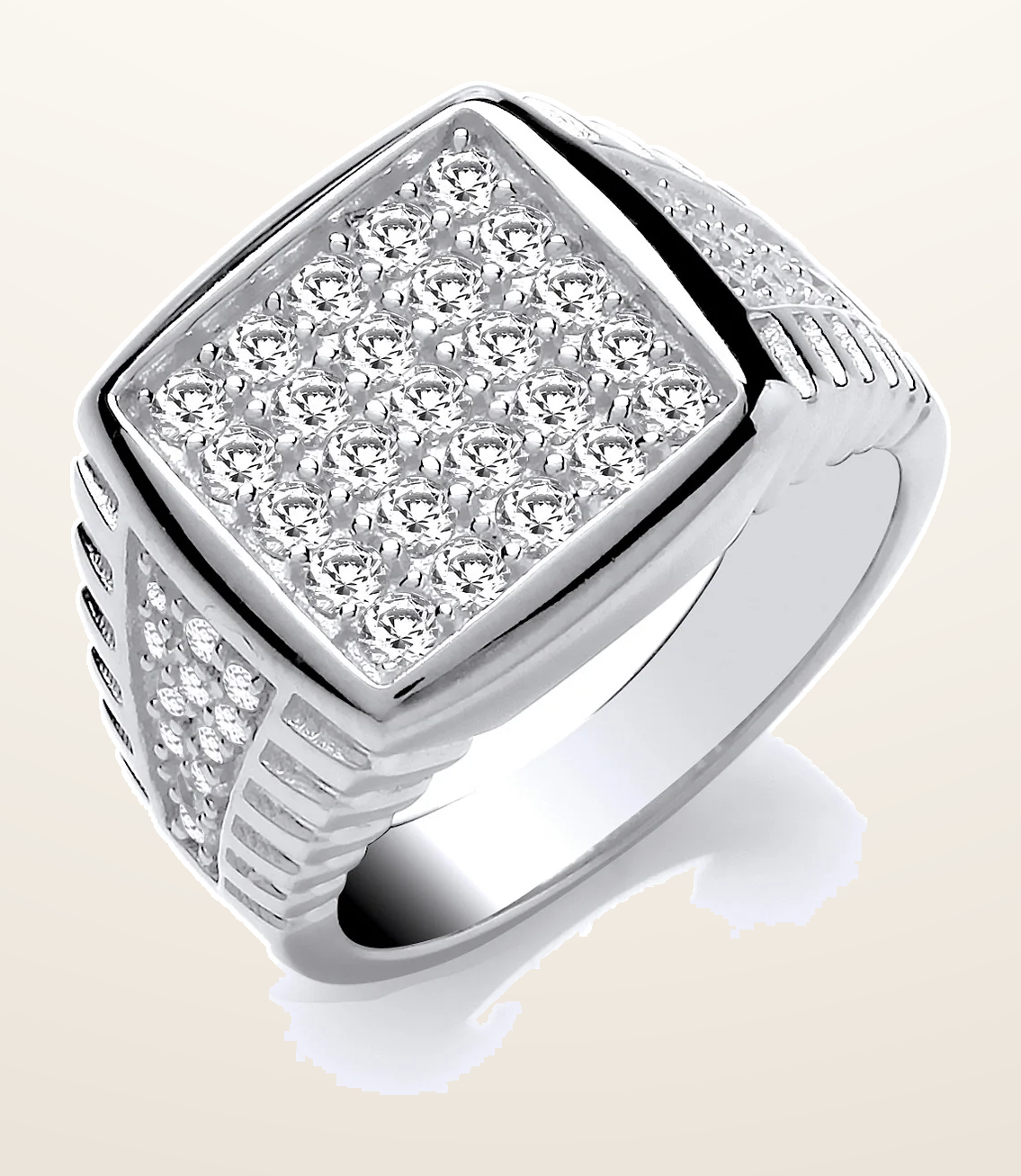 IT_ROLE:detail_crop | Silver Gents Square Top Cubic Zirconia Ring