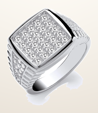 IT_ROLE:detail_crop | Silver Gents Square Top Cubic Zirconia Ring