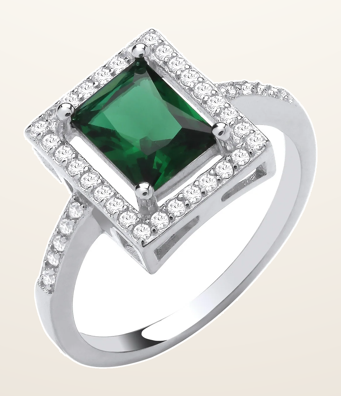 IT_ROLE:detail_crop | Silver Green Cubic Zirconia Halo Style Ring